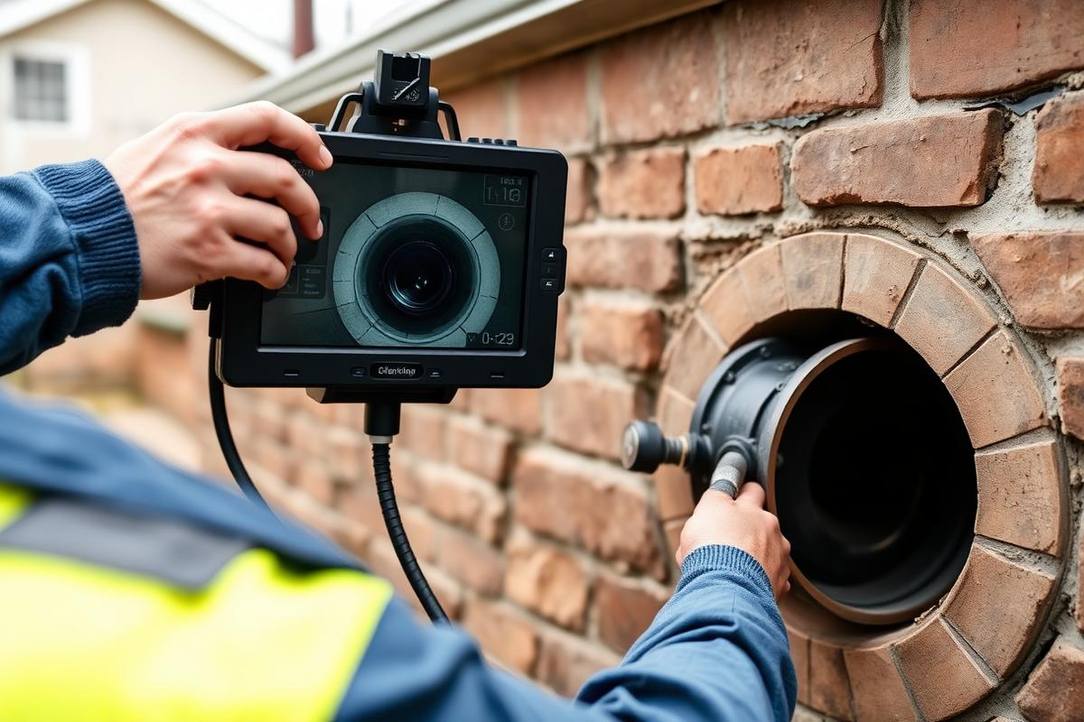 Sewer camera inspection being performed on a residential sewer line